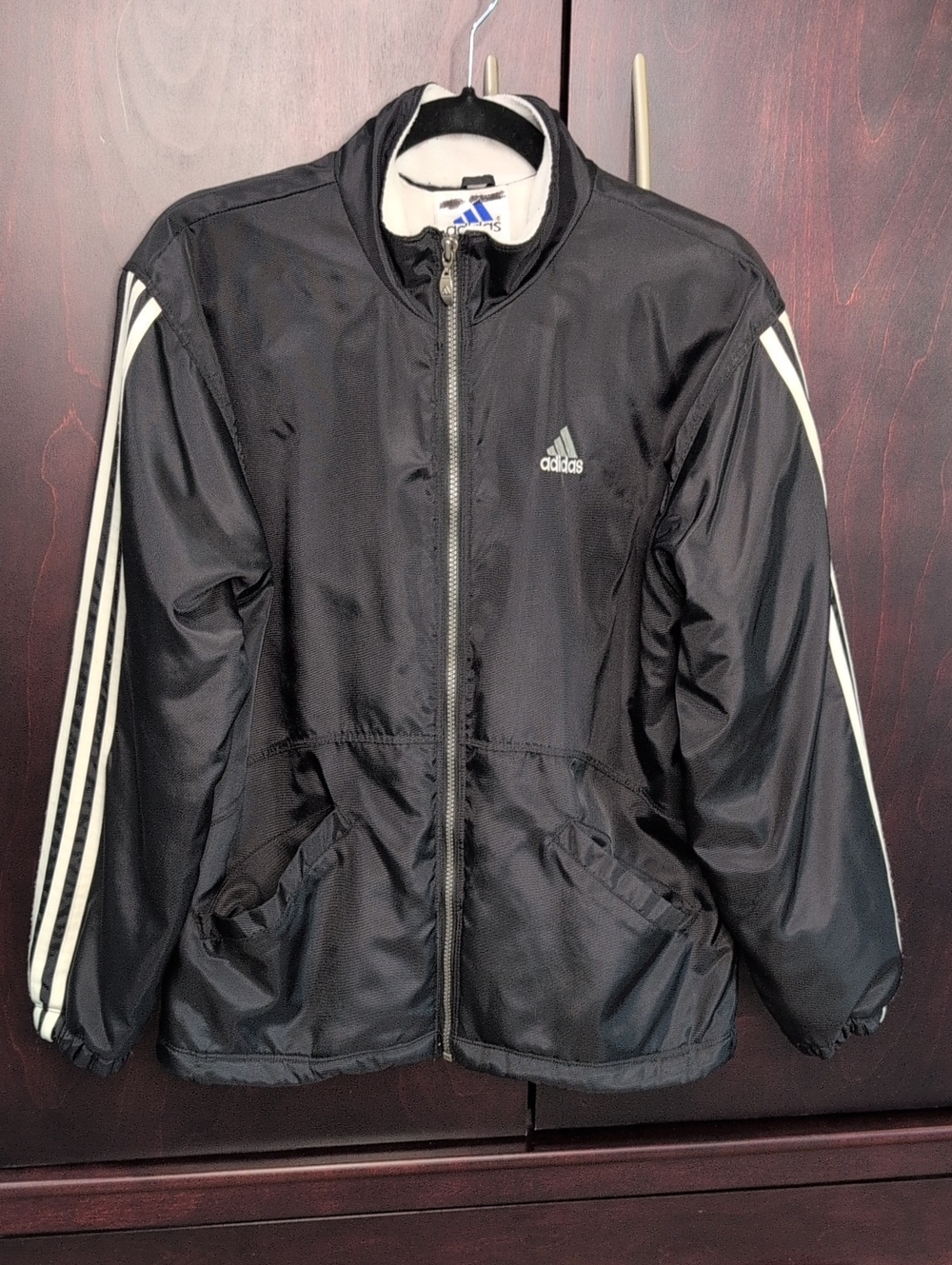 vintage 90s Adidas Men's Black Track Jacket with White Stripes Small